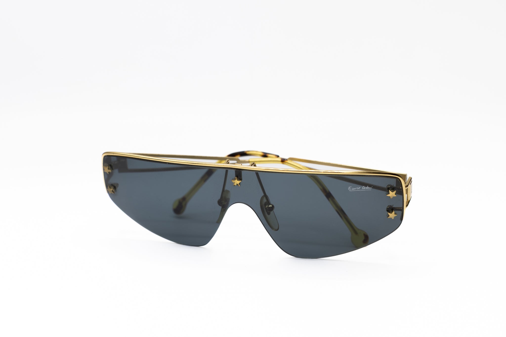 1990s ENRICO COVERI vintage shield sunglasses gold metal – Lipari