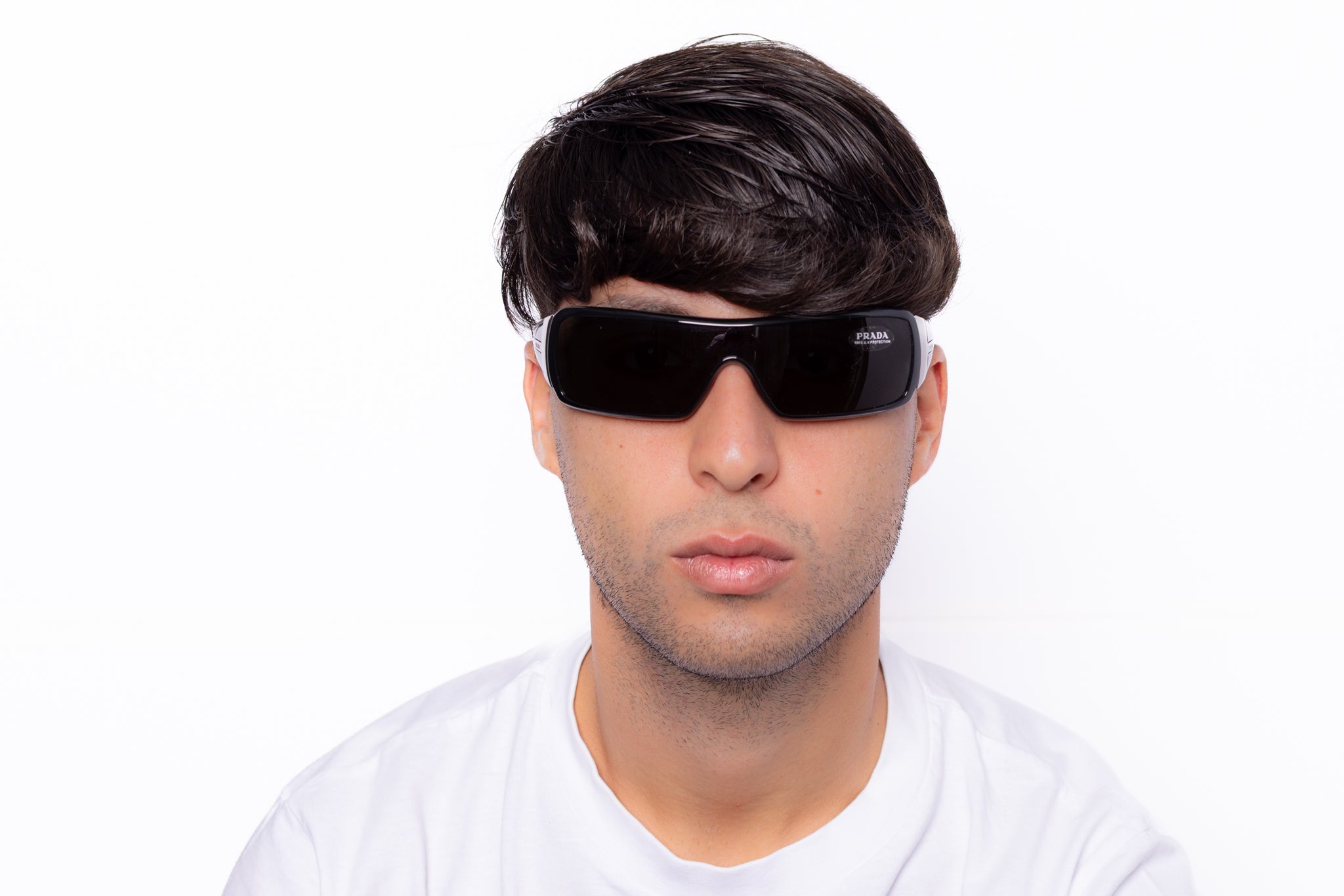 2000s Prada 03H shield wrap sunglasses black – Lipari Vintage Eyewear