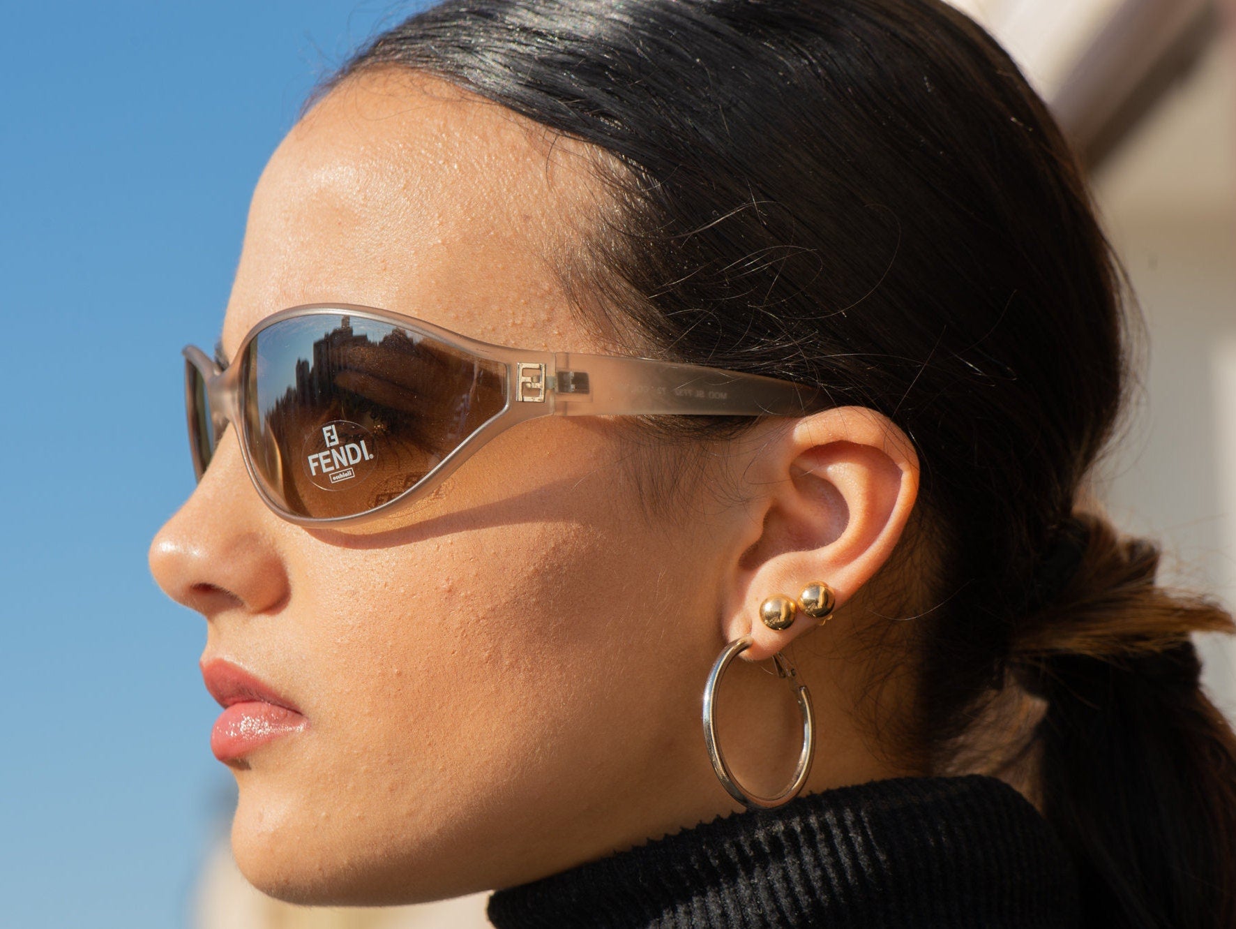 美品✨FENDI Sunglasses Gold Vintage Y2K 00s FENDI Vintage Sunglasses Oval Gold Orange SL7035 Quavo