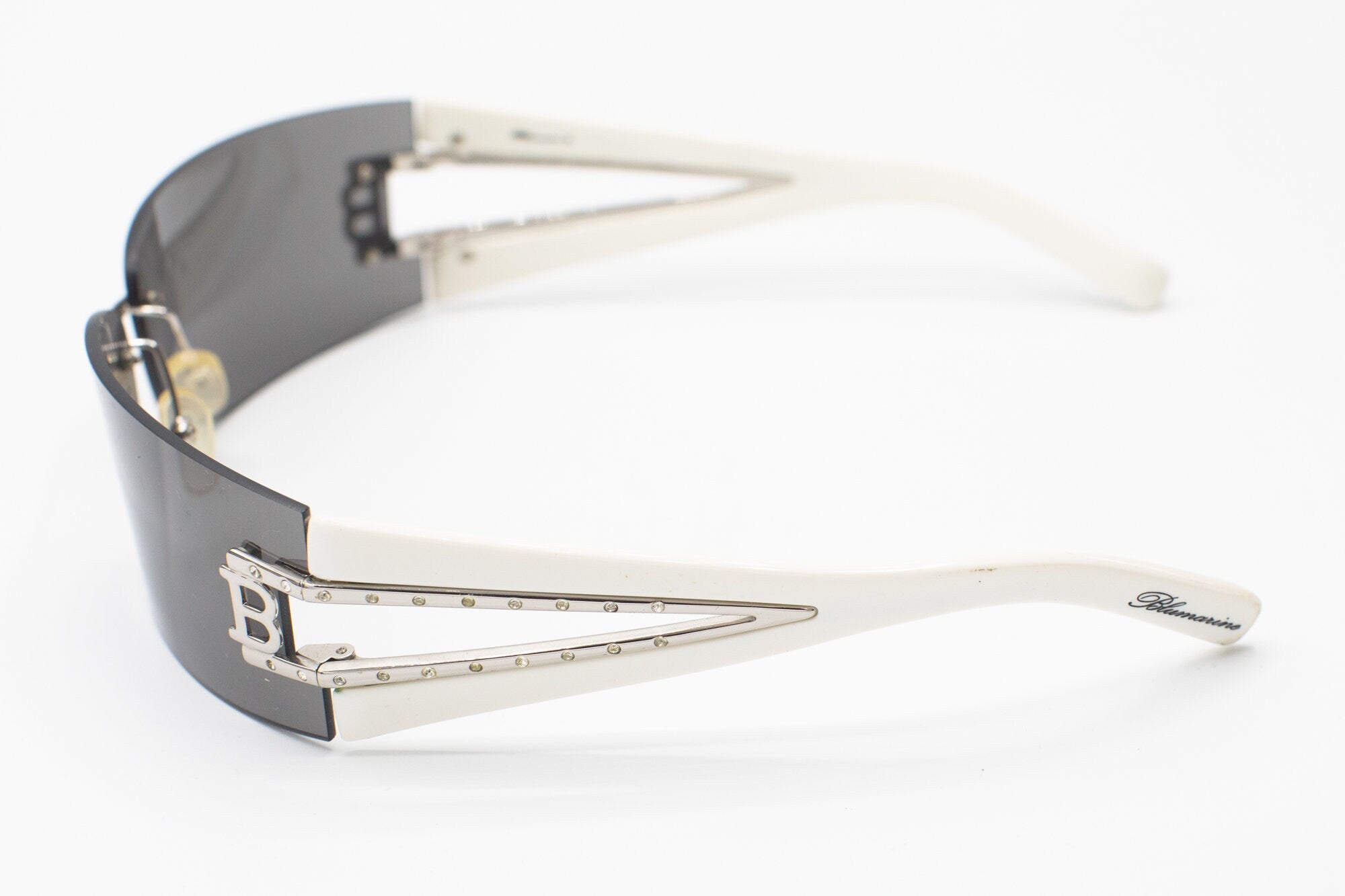2000s BLUEMARINE sunglasses rimless white wrap rectangle 95671